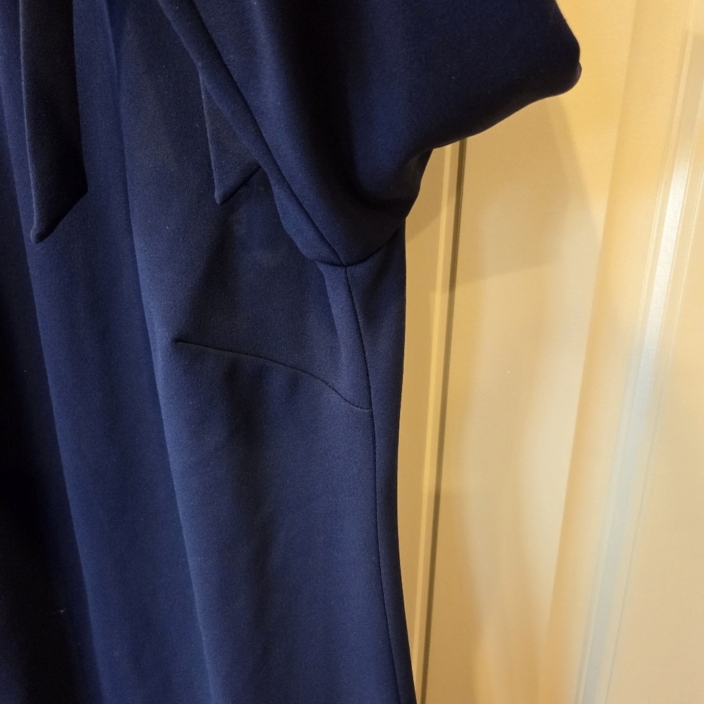 ‼️3/$30‼️Calvin Klein Tie-Neck Scuba Crepe Dress Womens 2 Navy High Neck Zip - Picture 4 of 16